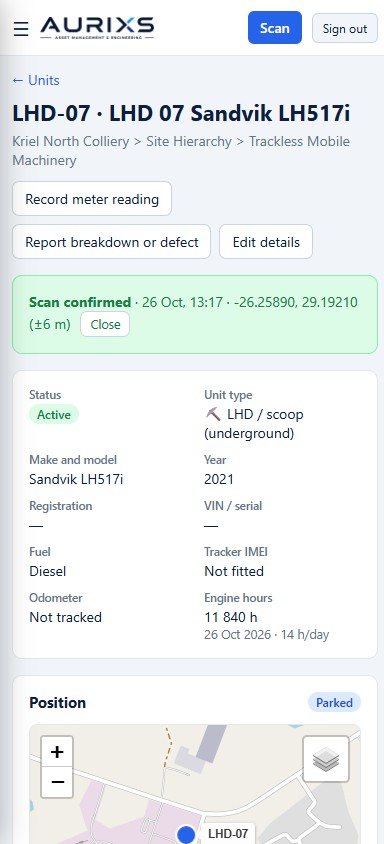 Téléphone : scan confirmé sur la fiche de l'unité